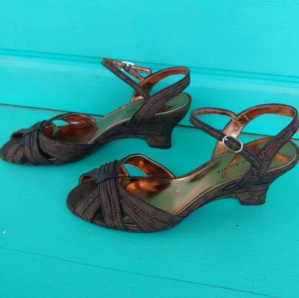 Etienne Aigner Signature Open Toe Ankle Strap Wedges Size Women's 7